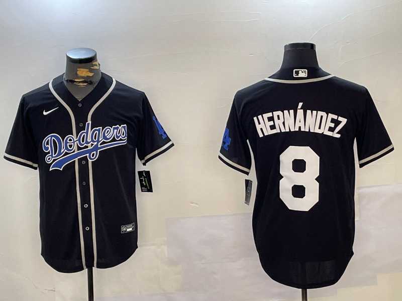 Mens Los Angeles Dodgers #8 Enrique Hernandez Black Cool Base Stitched Jersey